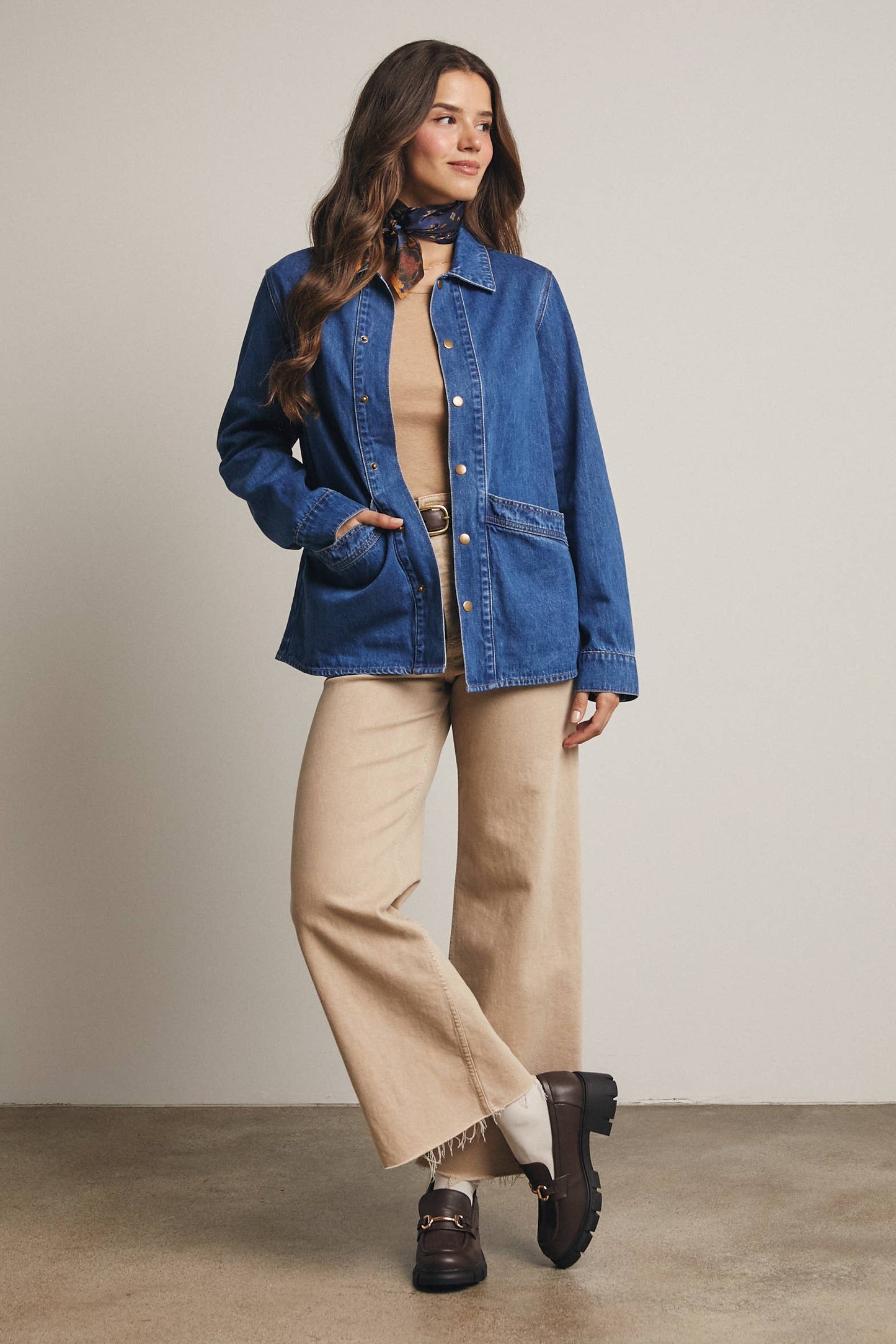 Utility Snap-Front Denim Jacket