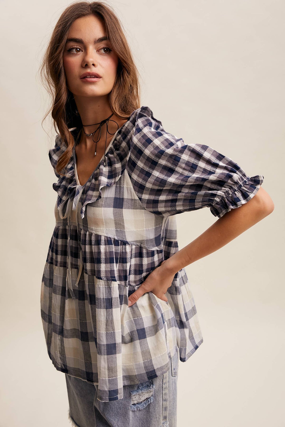Meadow Plaid Ruffle Top