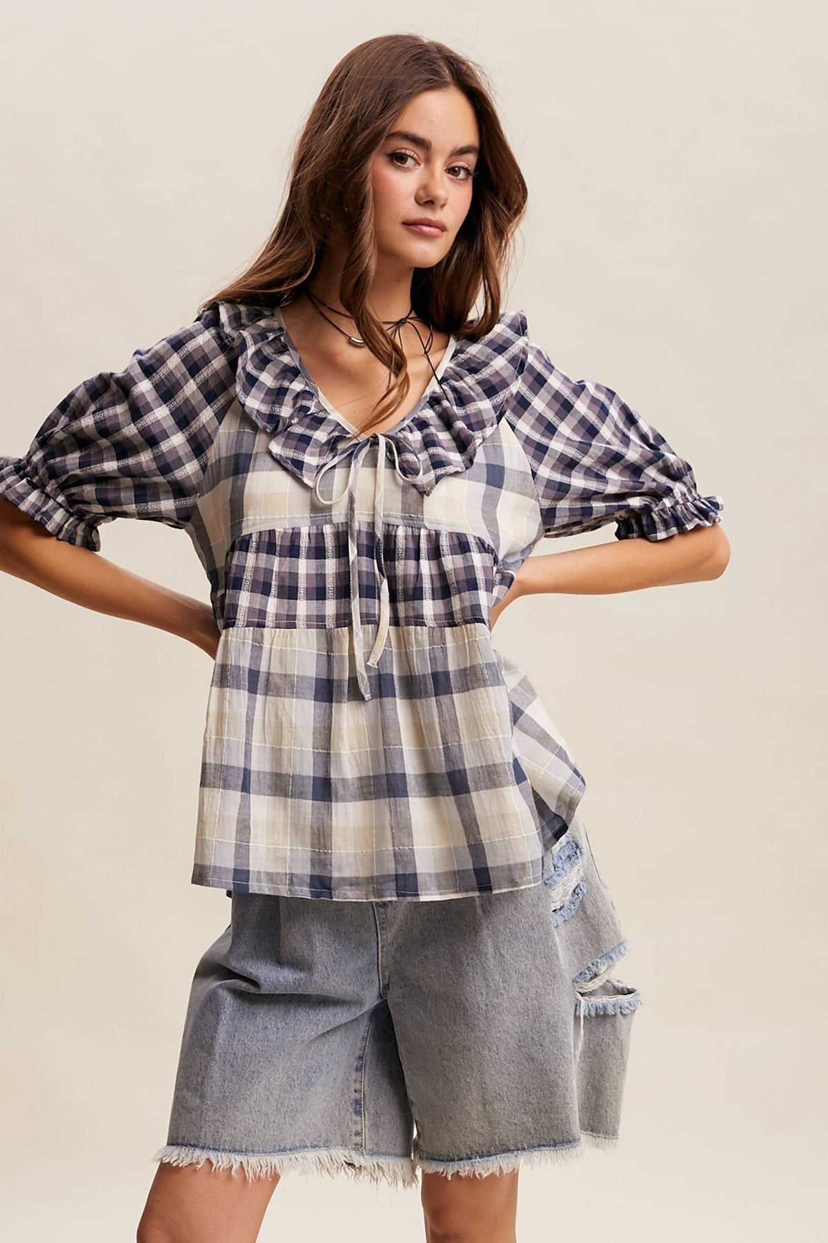 Meadow Plaid Ruffle Top