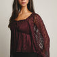 Pleated Lace Peplum Blouse