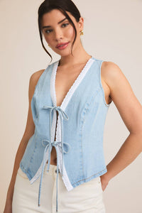 DENIM & LACE TRIM VEST