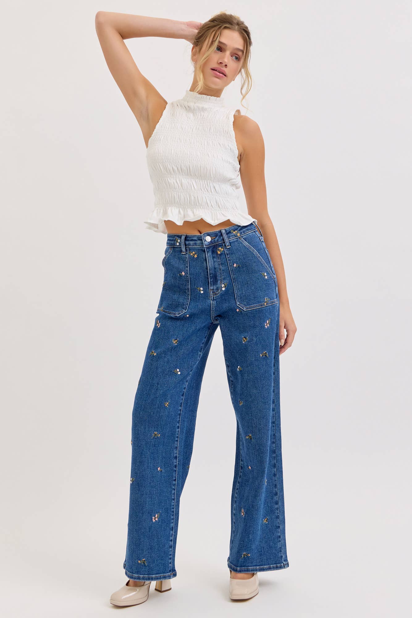 Midnight Bloom Wide Leg Jeans