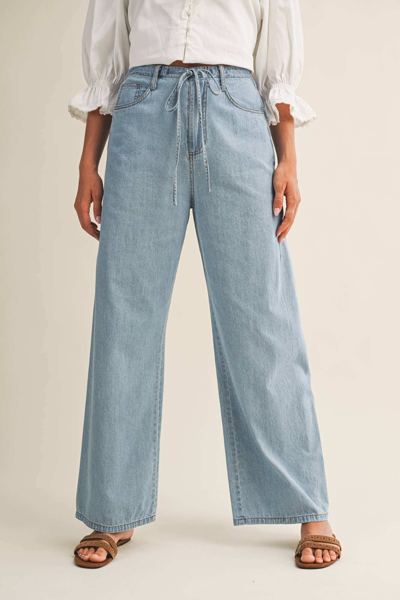 Relaxed Drawstring Denim Pants