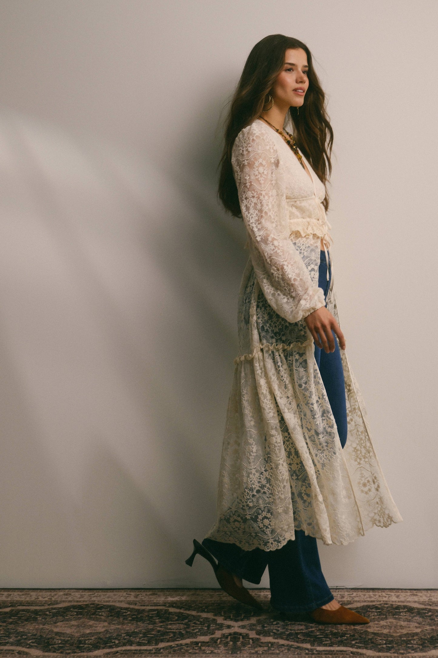 Lace Ruffle Maxi Duster