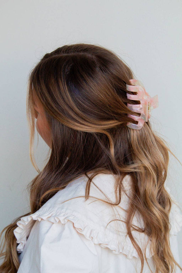 Pink Marbled Chunky Claw Clip